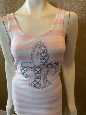 Striped Pink Tank Top with Fleur-de-Lis Accent